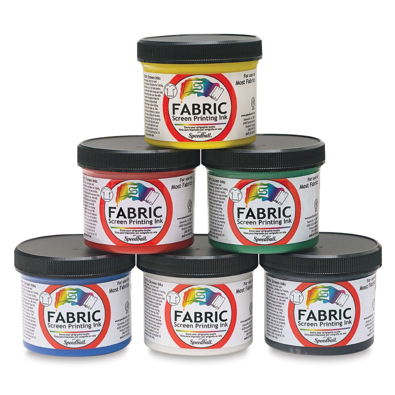 Speedball Fabric Screen Printing Ink - Starter Set, Set of 6, 4 oz, Jars